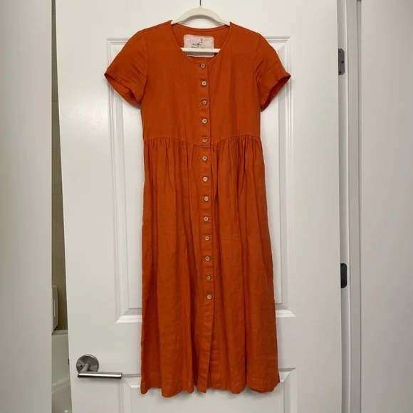 NotPERFECTLINEN MAMA-2 Maxi Dress in Orange Burnt, small - Picture 1 of 4